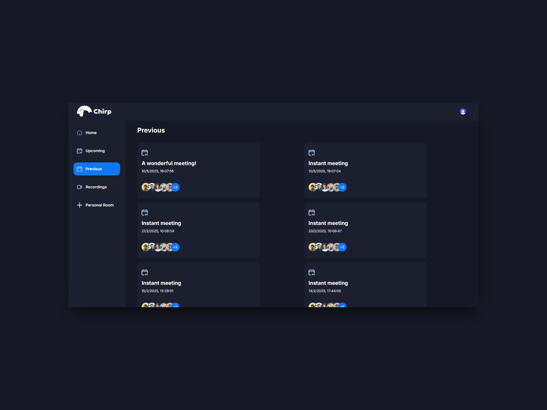Imagenes sobre el proyecto Chirp  Aplicación Web Zoom-like para conectar personas