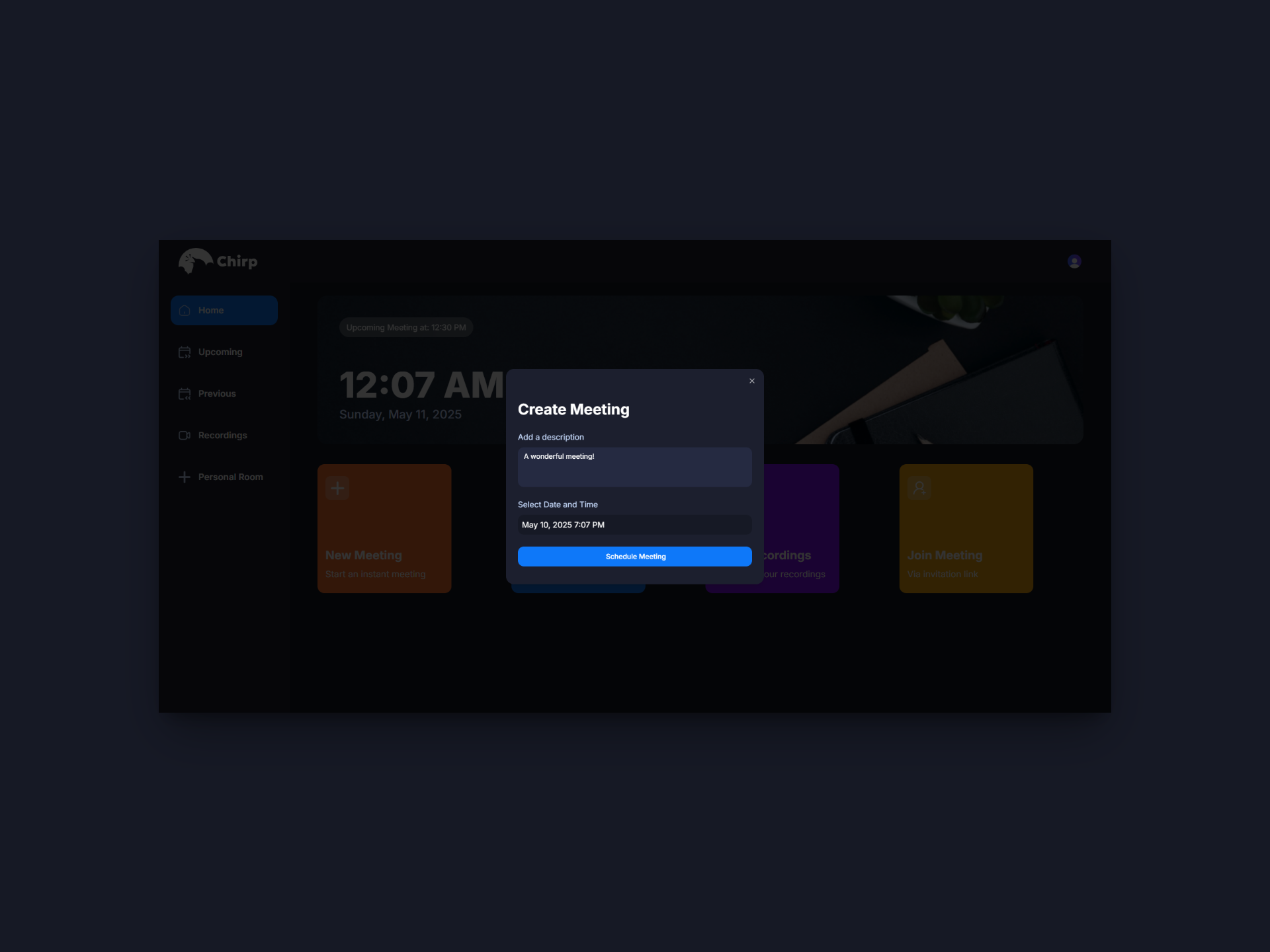 Imagenes sobre el proyecto Chirp  Aplicación Web Zoom-like para conectar personas