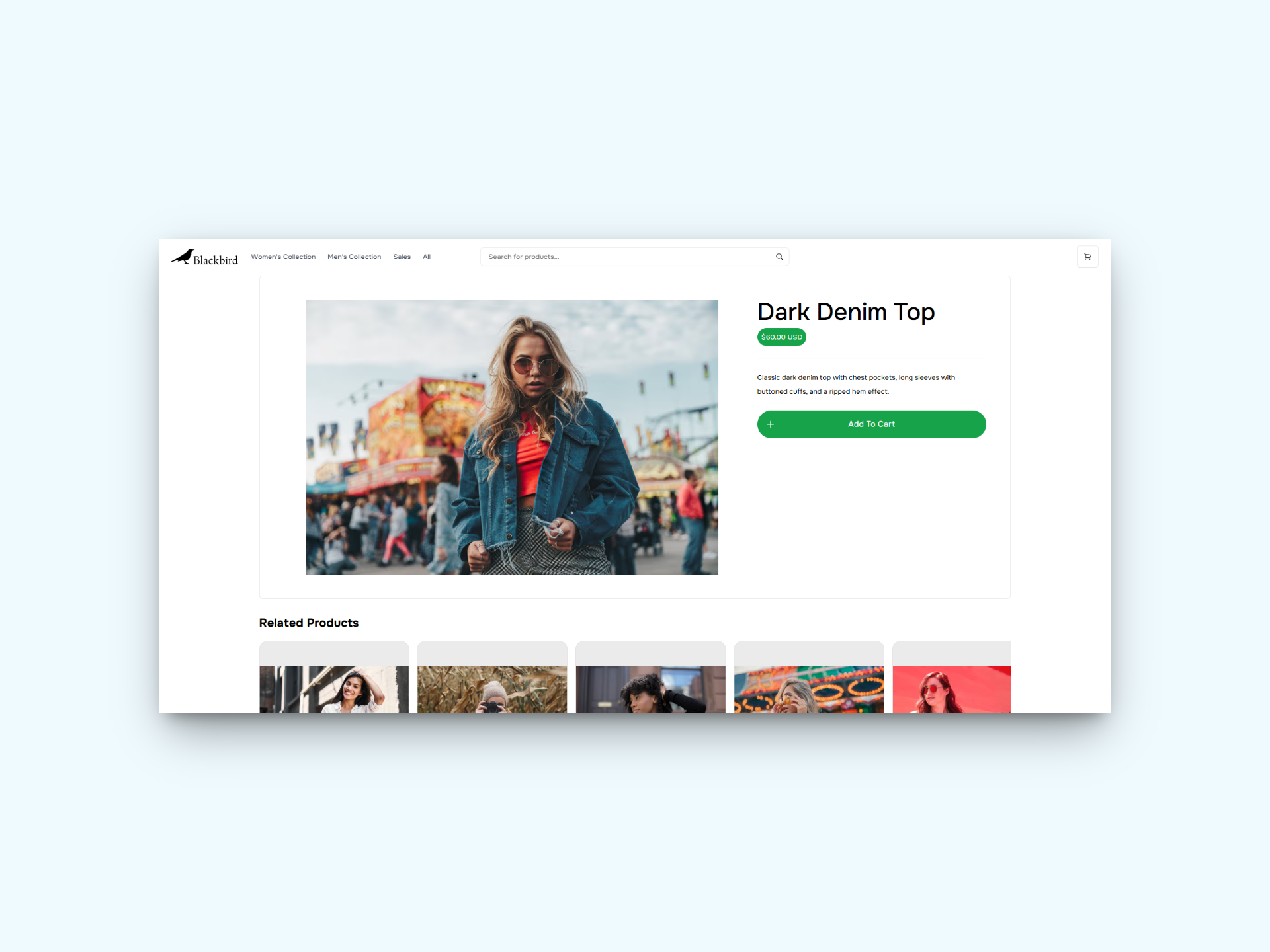 Imagenes sobre el proyecto Blackbird Tienda Retail Web E-commerce para venta de ropa